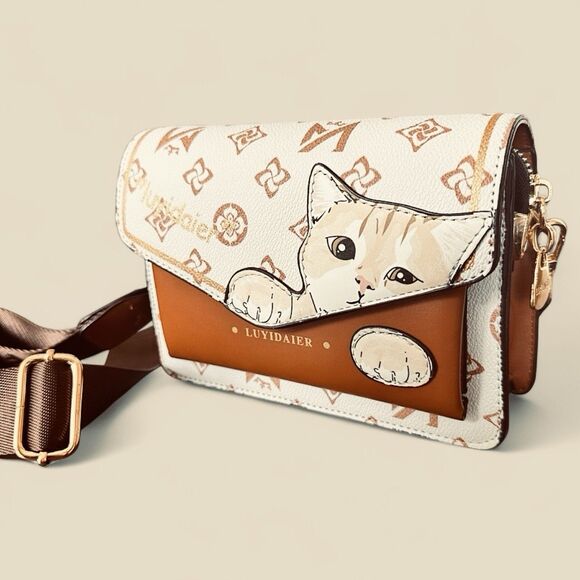 Cat Bag Cross Body Vegan Leather Shoulder Messenger Sling Purse Small Kids Teens - Picture 3 of 10